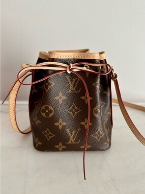 Louis Vuitton Monogram Nano Noé Bucket Crossbody in Brown and Natural Vachetta